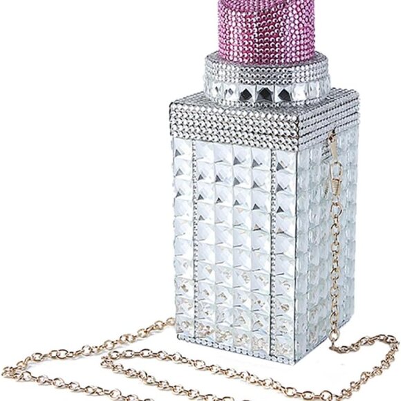 Acrylic Lipstick Shaped Evening Clutch Purse Women Sparkly Rhinestone Handbag Pa